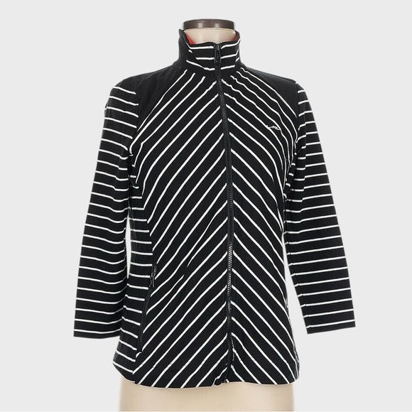 LRL Ralph Lauren Active Women's Medium Black White Striped Full Zip Jacket - Picture 2 of 14